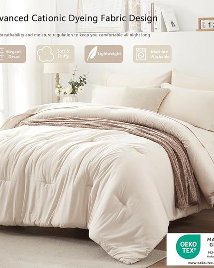 UNILIBRA Twin XL Comforter Set - 5 Pieces Bed in a Bag Twin XL Size Beige Soft for All Seasons - Cationic Dyeing Bedding Comforter Sets with Comforter, Flat Sheet, Fitted Sheet, Pillowcases & Shams - LeafyLoom