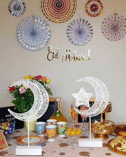Rustic Moon Lamp for Ramadan Decor, Battery Operated Ramadan Lights for EID Mubarak Decorations, Office Desk, Cabinet, Bedroom Bedside Living Room Decor, Dining Centerpiece Table Decorations - LeafyLoom