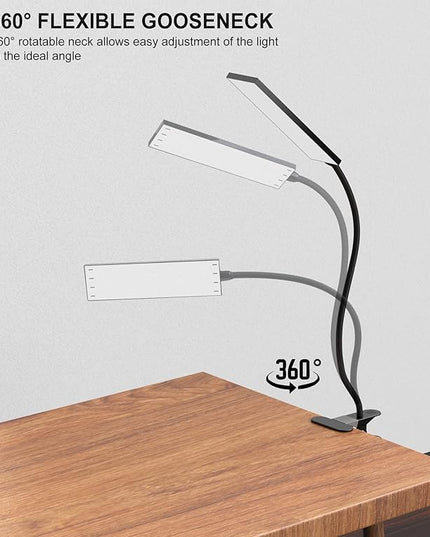 TOPESEL 5W 48 LEDs Dimmable Clip-on Led Desk Lamp, Eye-Care Flexible Gooseneck USB Clamp Reading Lamp, 3 Color Temperature, 14 Brightness Levels Table Lamp, Black - LeafyLoom