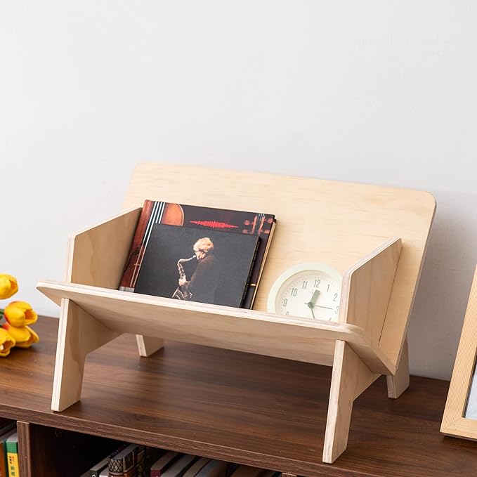 Wooden Tilted Tabletop Bookshelf， Kids Bookcase， Rustic Desktop Storage Organizer Display Bookshelf， Wooden Tabletop Tilted Bookcases for Books， CDs - LeafyLoom