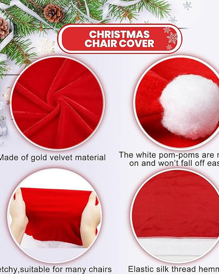 Christmas Chair Covers Set of 4,Red and White Santa Claus Hat Chair Back Covers for Xmas Holiday Festival Indoor Kitchen Bar Counter Stools Decorations Dining Room Table Decor Satxtrem