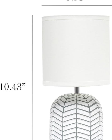 Simple Designs LT1137-WHT 10.43" Petite Contemporary Webbed Waves Base Bedside Table Desk Lamp w White Fabric Drum Shade for Home Decor, Bedroom, Living Room, Entryway, Office, White - LeafyLoom