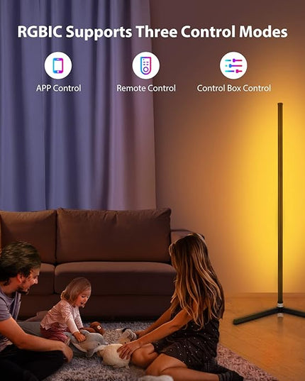 2PCS RGB Corner Floor Lamp, 64.5" RGB Color Changing Mood Light Bluetooth APP and Remote Control Music Sync LED 398 Dimmable Modes Modern Floor Lamp for Living Room, Light Timing - LeafyLoom