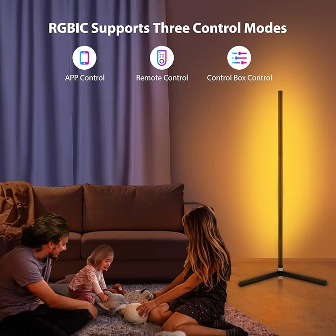 2PCS RGB Corner Floor Lamp, 64.5" RGB Color Changing Mood Light Bluetooth APP and Remote Control Music Sync LED 398 Dimmable Modes Modern Floor Lamp for Living Room, Light Timing - LeafyLoom