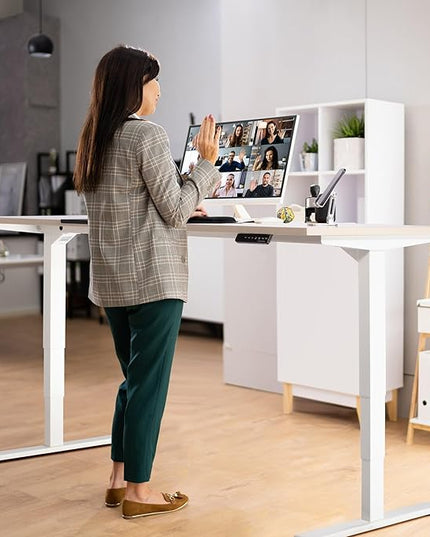Standing Desk Bamboo top 72×30 - Adjustable Height Large Stand Up - Motorized Ergonomic Raised - Computer Desk for Home and Office - LeafyLoom