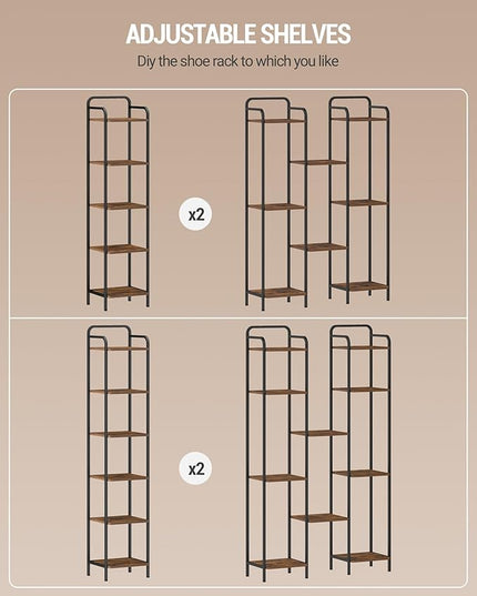 Bookcase Bookshelf, Narrow Book Shelf, Industrial Coner Shelf Storage Organizer, Slim Shelving Unit for Home Office, Living Room, Bedroom, Kitchen, 5-Tier Rustic Brown BC24501B - LeafyLoom