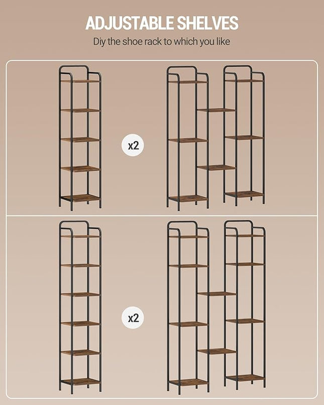 Bookcase Bookshelf, Narrow Book Shelf, Industrial Coner Shelf Storage Organizer, Slim Shelving Unit for Home Office, Living Room, Bedroom, Kitchen, 6-Tier Rustic Brown BC24601B - LeafyLoom