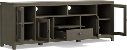 SIMPLIHOME Cosmopolitan SOLID WOOD Universal TV Media Stand, 72 inch Wide, Contemporary, Living Room Entertainment Center with Storage, for Flat Screen TVs up to 80 inches in Farmhouse Grey - LeafyLoom