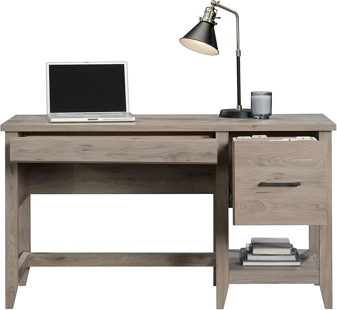 Sauder Summit Station Desk, L: 52.09" x W: 19.29" x H: 29.02", Laurel Oak finish - LeafyLoom