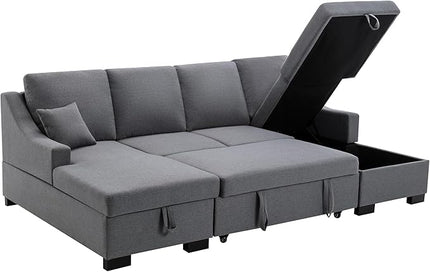 104.7" Convertible Sofa U-Shaped Storage Chaise and 2 Tossing Cushions Reversible Sectional Couch for Living Room Apartment Office, 104.7 Inch, Grey - LeafyLoom