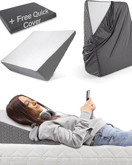 Bed Wedge Pillow RS21 + Free Aditional Quic Cover – for Acid Reflux Surgery Heartburn Gerd Reading Anti Snore - Triangle Support Pillow for Sleeping and Pain Relief - LeafyLoom