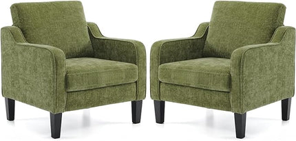VINGLI Accent Chairs Set of 2 Living Room Chairs Olive Green Reading Chair for Bedroom Scooped Arm Chair Mid Century Modern Accent Chairs Upholstered Comfy Chair for Apartment, Waiting Room - LeafyLoom