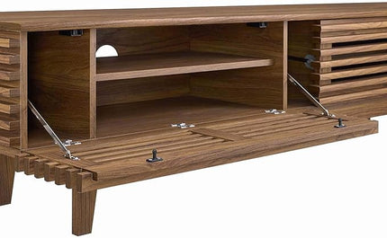 Modway Render 71" Mid-Century Modern Low Profile TV Stand in Walnut, 71 Inch - LeafyLoom