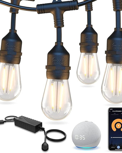 XMCOSY+ Outdoor String Lights, 98Ft Smart LED Patio Lights, WiFi Control, Compatible with Alexa, Waterproof Dimmable Edison String Lights for Outside, Porch XMcosy
