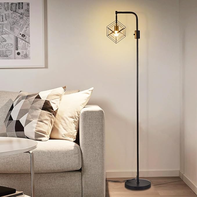 Dimmable Farmhouse Floor Lamp for Living Room, 1 Light Rustic Standing Tall Lamp, Modern Bright Floor Lamp, Industrial Standing Lamp for Bedroom, Tall Pole Lamps Office, LED Bulbs Included. - LeafyLoom