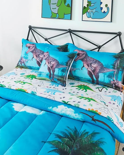 ADASMILE A & S Dinosaur Comforter Twin for Boys Dinosaur Twin Bedding Set for Kids 6 Pieces Dinosaur Comforter Set with Dinosaur Sheets Bed in A Bag T-Rex Dinosaur Comforter and Sheets Set Home Decor - LeafyLoom