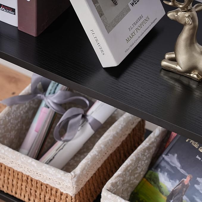 BEWISHOME 3 Tier Bookshelf, Modern Small Book Shelf for Small Spaces, Black Wooden Shelves for Bedroom Living Room and Home Office, 13.78" D x 24.12" W x 37.09" H, JCJ42B - LeafyLoom