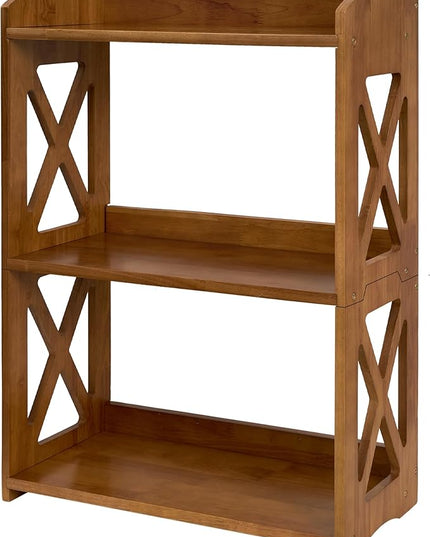 Side Table 3 Tier Bookshelf, Natural Wood Bookcase with Storage Shelf, Table Nightstand, Small Bookshelf, Open Bookcase, Display Rack for Office, Bedroom, Living Room and Kitchen (Brown) - LeafyLoom