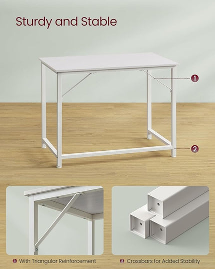 VASAGLE Computer Desk, Gaming Desk, Home Office Desk, for Small Spaces, 19.7 x 39.4 x 29.5 Inches, Modern Style, Metal Frame, Maple White ULWD041W44 - LeafyLoom
