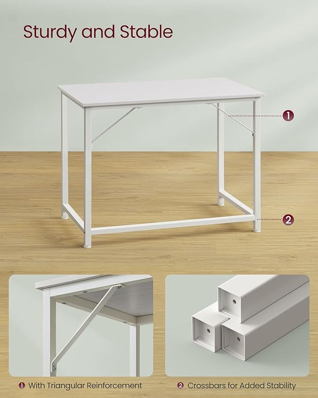 VASAGLE Computer Desk, Gaming Desk, Home Office Desk, for Small Spaces, 19.7 x 39.4 x 29.5 Inches, Modern Style, Metal Frame, Maple White ULWD041W44 - LeafyLoom