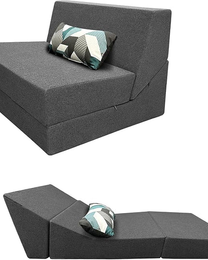 Memory Foam Folding Sofa Couch Bed with Pillow Sleeper Lazy Chair Modern Convertible Floor Futon for Living Room Apartment Guest Office,Washable Cover,Dark Gray - LeafyLoom