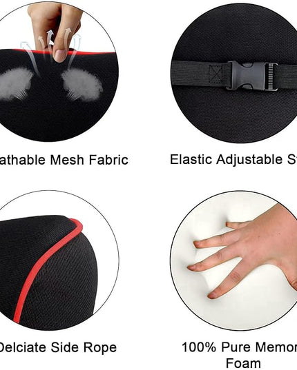 2 Pack Car Neck Pillow, Softness Car Headrest Pillow for Driving with Adjustable Strap, 100% Memory Foam and Breathable Removable Cover, Comfortable Ergonomic Design (Red Side Rope) - LeafyLoom