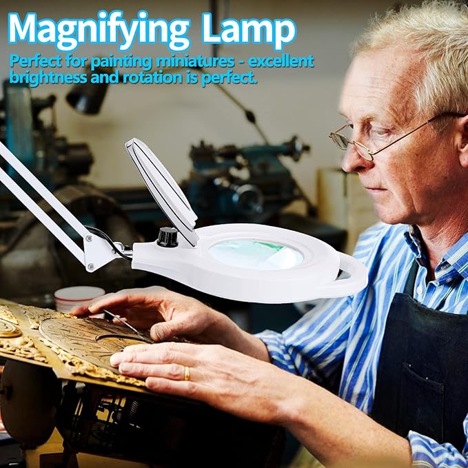 10X Magnifying Lamp with Clamp, 2200 LM Super Bright and Stepless Dimming Magnifying Glass with Light, Real Glass Lens Lighted Magnifier Lamp for Close Work, Crafts, Reading, Repair -White - LeafyLoom