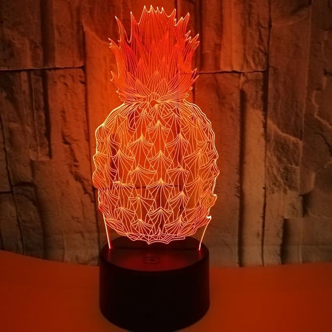 I Love Pineapple 3D Bedside Lamp for Decors - 7 Colors Fruit Pineapple Table lamp Acrylic Crystal Panel 3D Pineapple Decorative Arts Lamp for Bars Stores - LeafyLoom