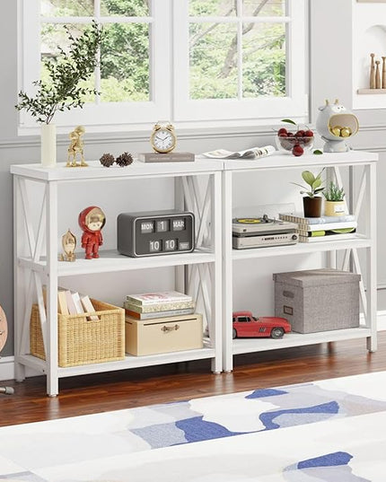 FATORRI Small Bookcase, Bookshelf for Small Space, Short Rustic Bookshelf, Wood and Metal Book Case and Book Shelf (White Oak) - LeafyLoom