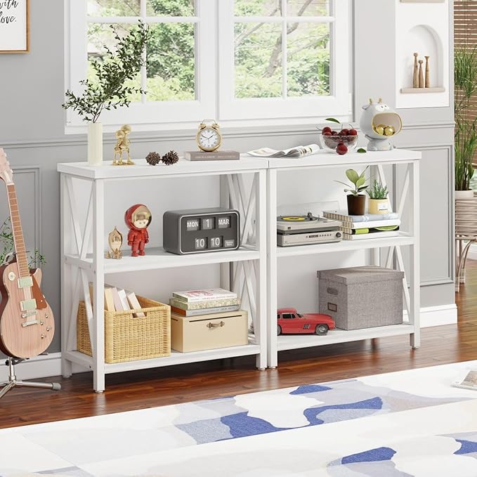 FATORRI Small Bookcase, Bookshelf for Small Space, Short Rustic Bookshelf, Wood and Metal Book Case and Book Shelf (White Oak) - LeafyLoom