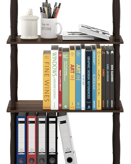 Furinno Turn-N-Tube 4-Tier Multipurpose Shelf Display Rack, Classic Tubes, Walnut/Brown - LeafyLoom