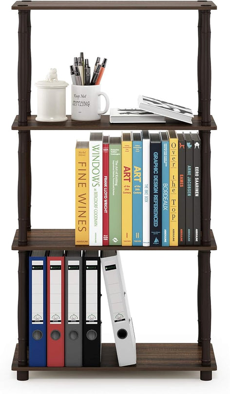 Furinno Turn-N-Tube 4-Tier Multipurpose Shelf Display Rack, Classic Tubes, Walnut/Brown - LeafyLoom
