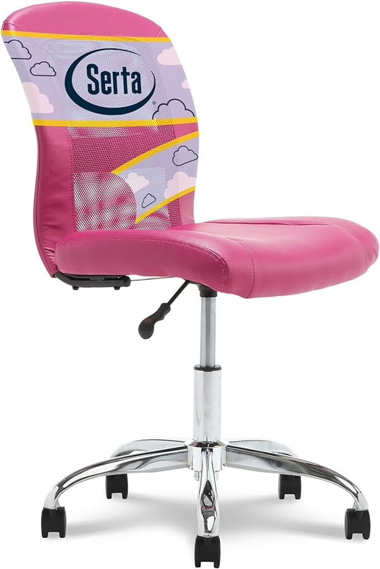 Serta Essential Armless Desk Chair Small TaskChair with Wheels, Breathable Mesh Back, SertaQuality Foam Cushion Seat for Comfort, Functional, Lightweight and Versatile, Task, Pink - LeafyLoom
