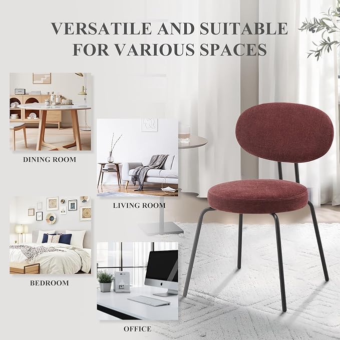 COLAMY Upholstered Fabric Dining Chairs Set of 4, Modern Dining Room Kitchen Side Chairs with Round Seat, Curved Backrest, Metal Legs, Red - LeafyLoom