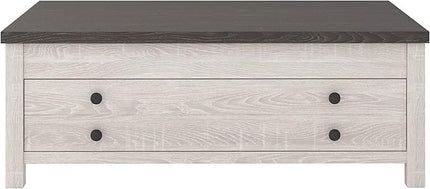 Signature Design by Ashley Dorrinson Farmhouse Lift Top Coffee Table with Storage, Antique White & Brown - LeafyLoom