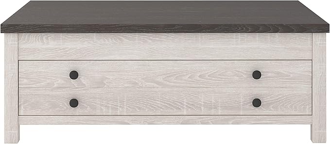 Signature Design by Ashley Dorrinson Farmhouse Lift Top Coffee Table with Storage, Antique White & Brown - LeafyLoom