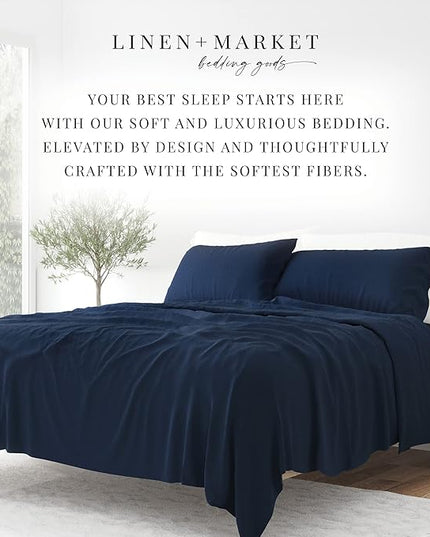 Linen Market Bed Sheets for Full Size Bed (Navy) - Sleep Better Than Ever with These Soft and Cooling Full Sheets - Deep Pocket Fits 16" Thick Beds - 4 Piece Full Sheet Set - LeafyLoom