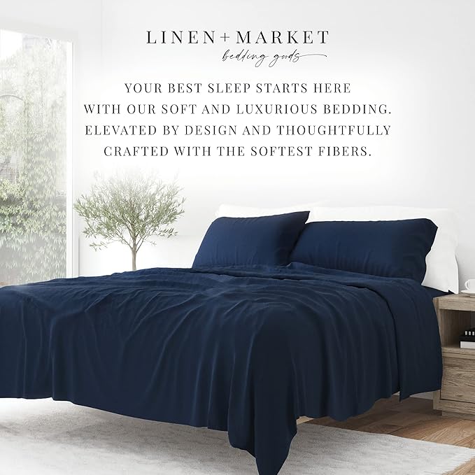 Linen Market Bed Sheets for Full Size Bed (Navy) - Sleep Better Than Ever with These Soft and Cooling Full Sheets - Deep Pocket Fits 16" Thick Beds - 4 Piece Full Sheet Set - LeafyLoom