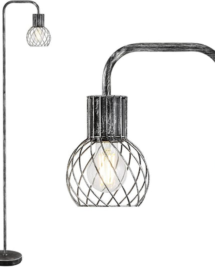 Industrial Floor Lamp, Antique Silver Standing Lamp Modern with 6W LED Bulb, Foot Switch, Metal Tall Lamps for Living Room, Bedroom, Office, Den, Vintage Stand Up Lamp, Minimalist Farmhouse Floor Lamp - LeafyLoom