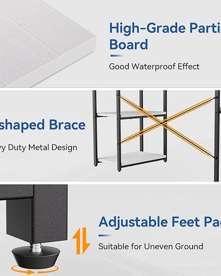 63-Inch Computer Desk with Printer Shelf, Teen Desk, Home Office Desk with Monitor Stand and Bookshelf for Study, Writing, PC Work, Gaming - LeafyLoom
