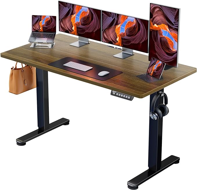 ErGear Height Adjustable Electric Standing Desk, 55 x 28 Inches Sit Stand up Desk, Memory Computer Home Office Desk (Espresso) - LeafyLoom