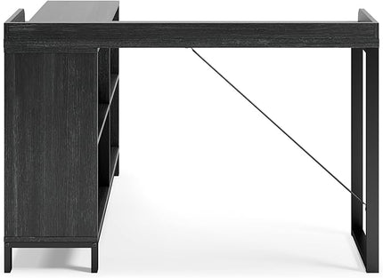 Signature Design by Ashley Yarlow Industrial Home Office L-Shaped Desk with Cube Storage, Black - LeafyLoom