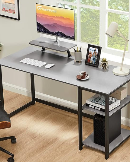 GreenForest Computer Home Office Desk with Monitor Stand and Reversible Storage Shelves,55 inch Modern Simple Writing Study PC Work Table,Grey - LeafyLoom