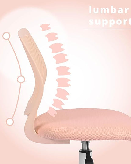 FurnitureR Teens Girls Task Chair 360 Swivel, Low Mid PP Mesh Back Fabric Seat, Height Adjustable, Rolling Castor, W15.7inces x D15.2inces x H29.5-34.2inches (Rose) - LeafyLoom