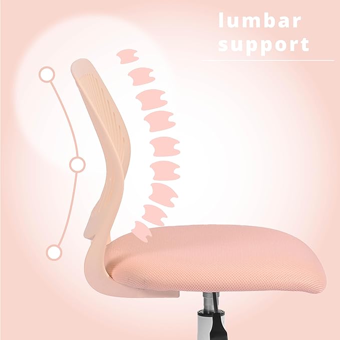 FurnitureR Teens Girls Task Chair 360 Swivel, Low Mid PP Mesh Back Fabric Seat, Height Adjustable, Rolling Castor, W15.7inces x D15.2inces x H29.5-34.2inches (Rose) - LeafyLoom