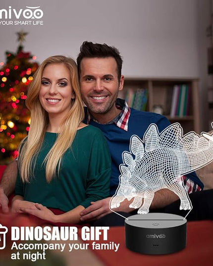 Dinosaur 3D Night Light for Kids 16 Colors Changing 3D Optical Illusion Lamp with Smart Touch & Remote Control, Best Gift for Girls Boys Kids (Stegosaurus) - LeafyLoom