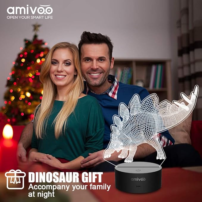 Dinosaur 3D Night Light for Kids 16 Colors Changing 3D Optical Illusion Lamp with Smart Touch & Remote Control, Best Gift for Girls Boys Kids (Stegosaurus) - LeafyLoom