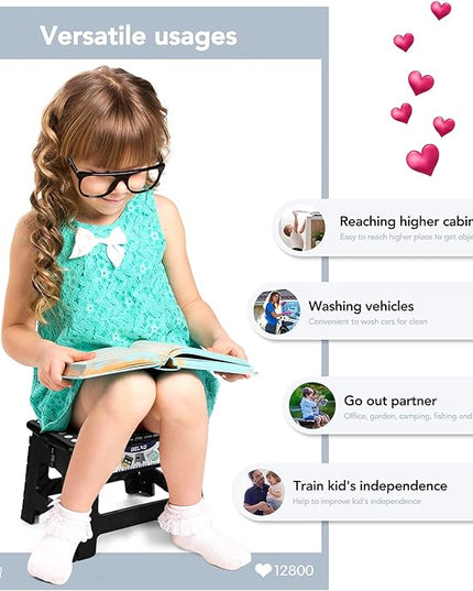 Delxo 9 Inch Folding Step Stool in Black,1 Pack Premium Heavy Duty Foldable Stool for Kids,Portable Collapsible Plastic Step Stool,Non Slip Folding Stools for Kitchen Bathroom Bedroom - LeafyLoom