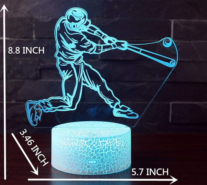 WMH Baseball Night Light with 7 Colors Changing- LED 3D Optical Illusion Lamp for Kids Room Decor and Football Fans (Baseball) - LeafyLoom