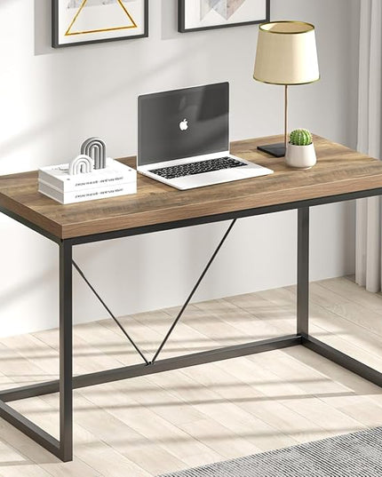 FOLUBAN Modern Home Office Desk, Rustic Wood and Metal Computer Desk, Industrial Study Writing Gaming Table Workstation, Vintage Laptop PC Desk, Oak 47 Inch - LeafyLoom